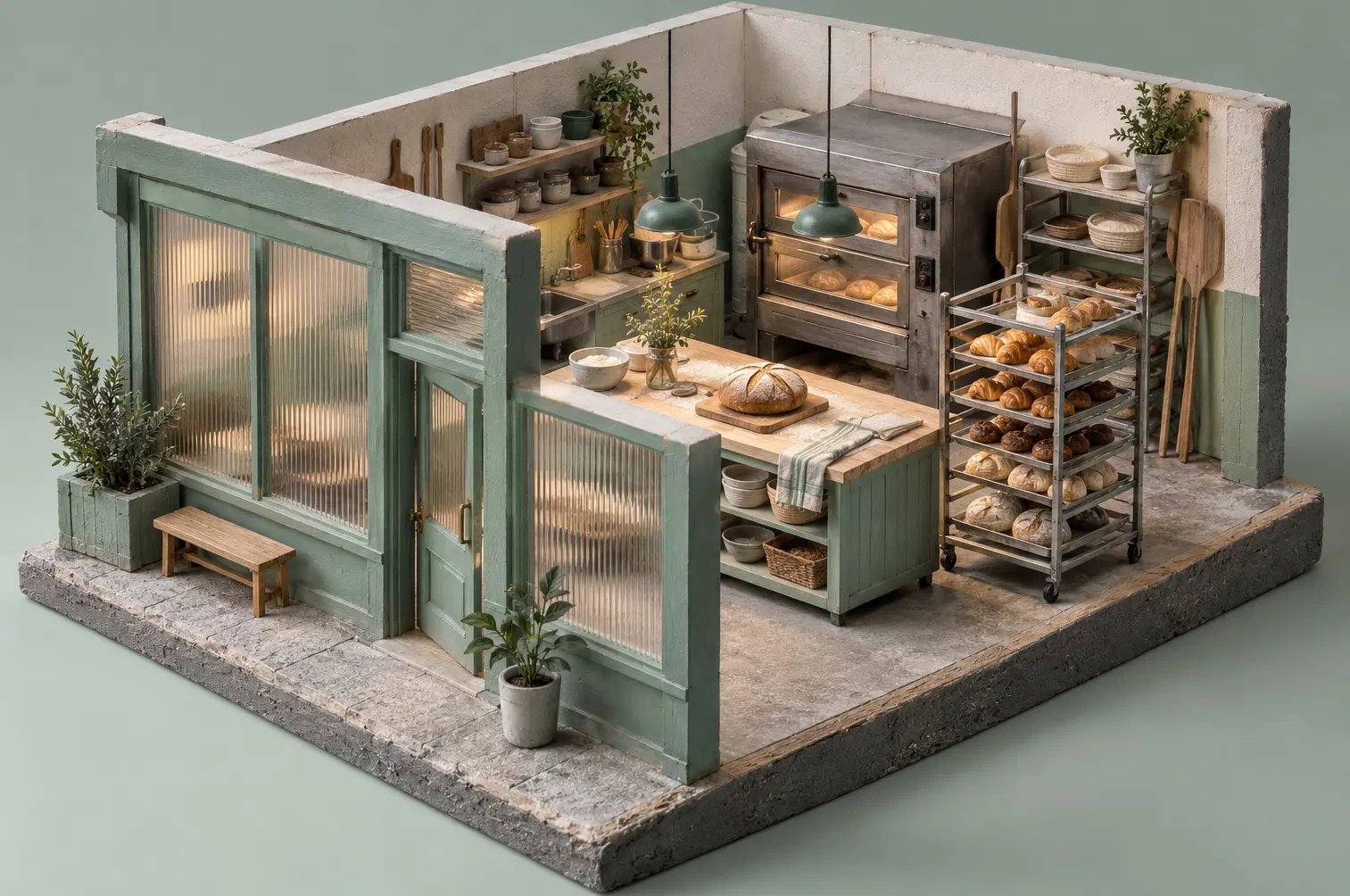 Illustration of bakeries and their working space