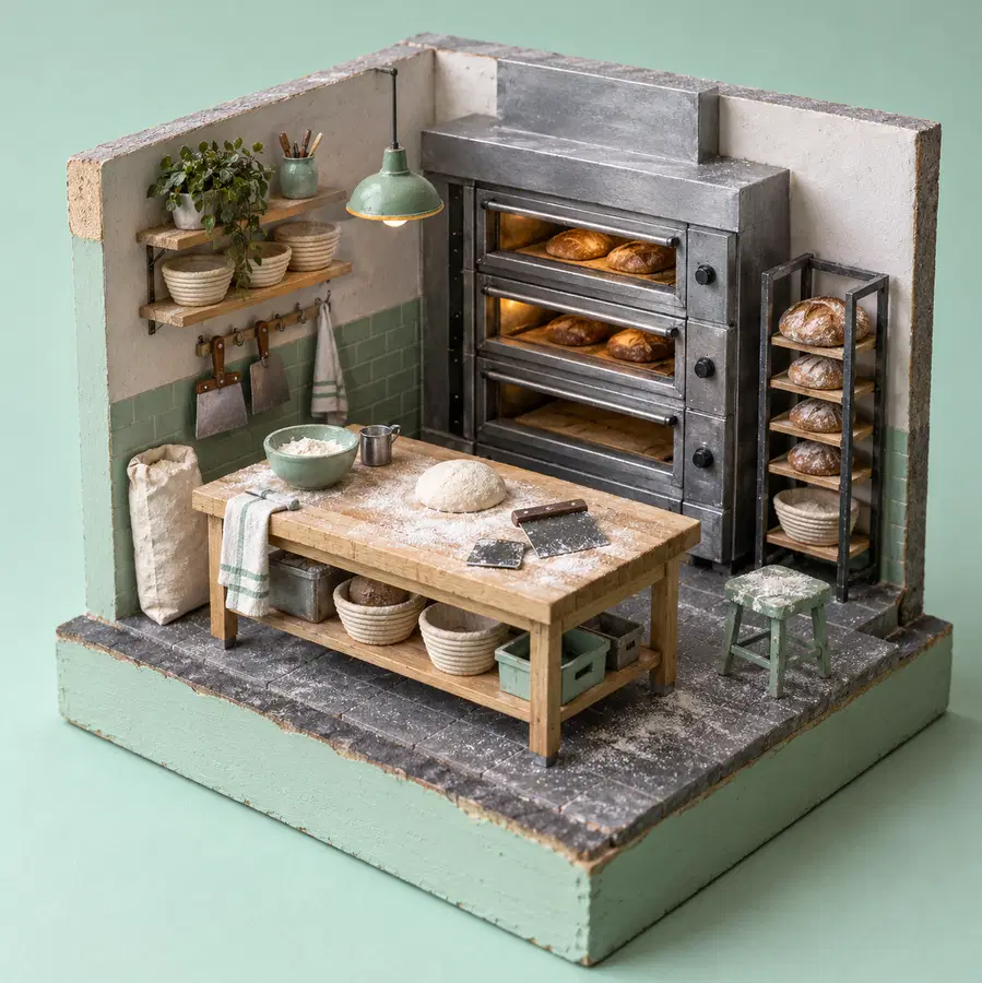 Illustration of bakeries equipment and workspace